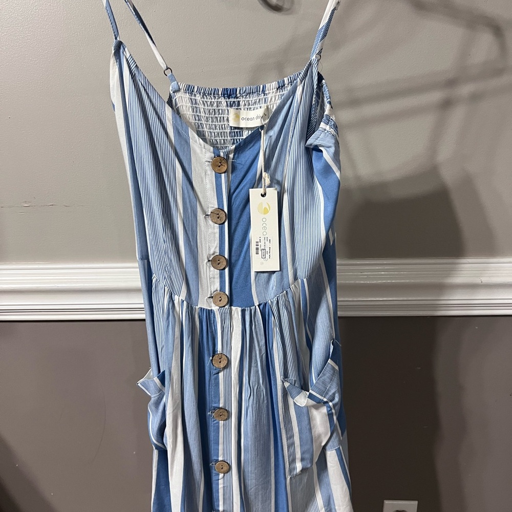 Ocean Drive Blue and White Button-Down Midi Dress